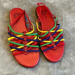 Classic Elements Women's Red Strappy Rainbow Sandals‎ Flat Comfort 7M